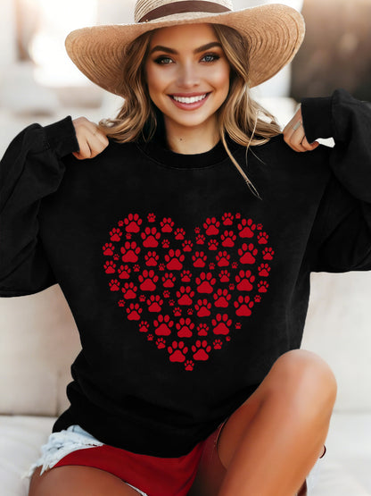 Sudadera casual de día de San Valentín con estampado de corazón de pata para mujer