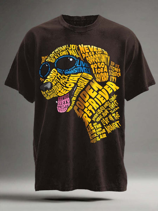 Camiseta de manga corta casual con estampado de perro divertido abstracto