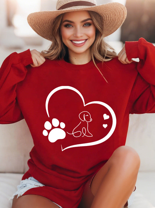 Paw Heart Print Dog Lovers Día de San Valentín para mujer Sudadera casual