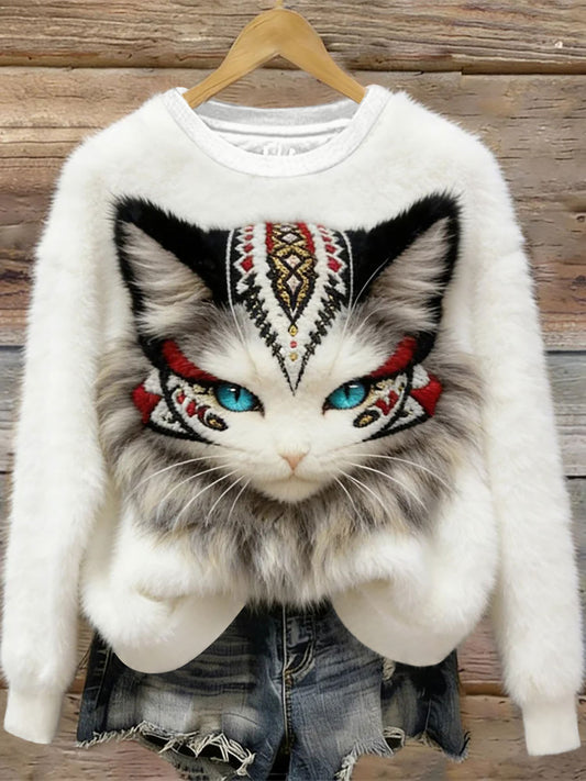 Sudadera Casual con estampado de arte de gato para mujer