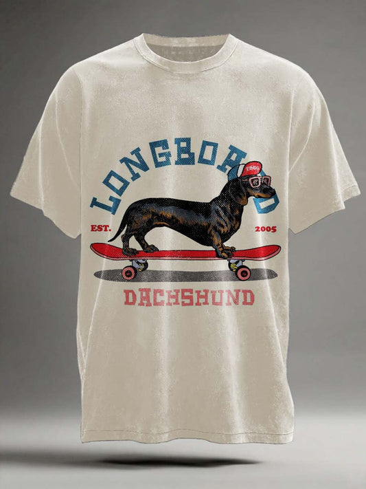 Dachshund Skateboard Print Casual Camiseta de manga corta