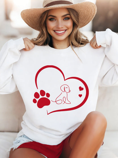 Paw Heart Print Dog Lovers Día de San Valentín para mujer Sudadera casual