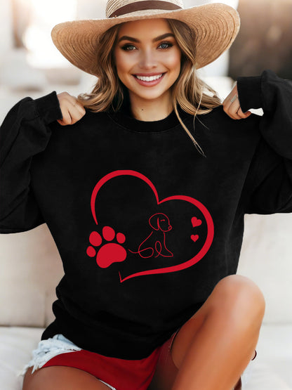 Paw Heart Print Dog Lovers Día de San Valentín para mujer Sudadera casual