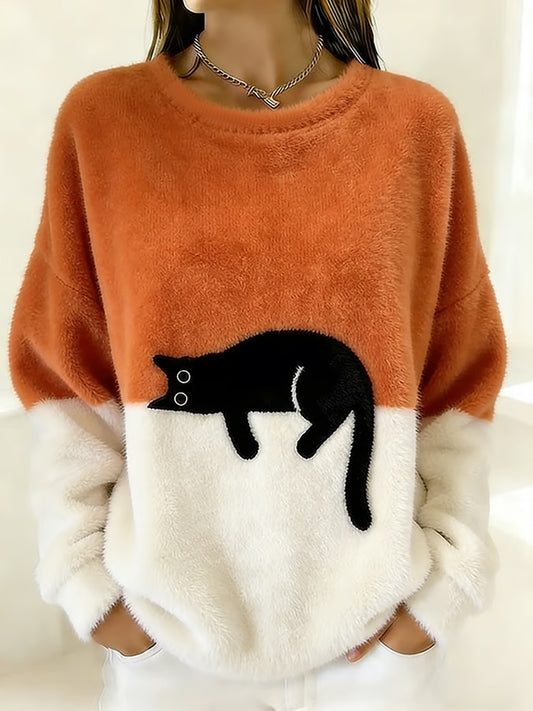 Sudadera de franela Cozy lindo gato de las mujeres