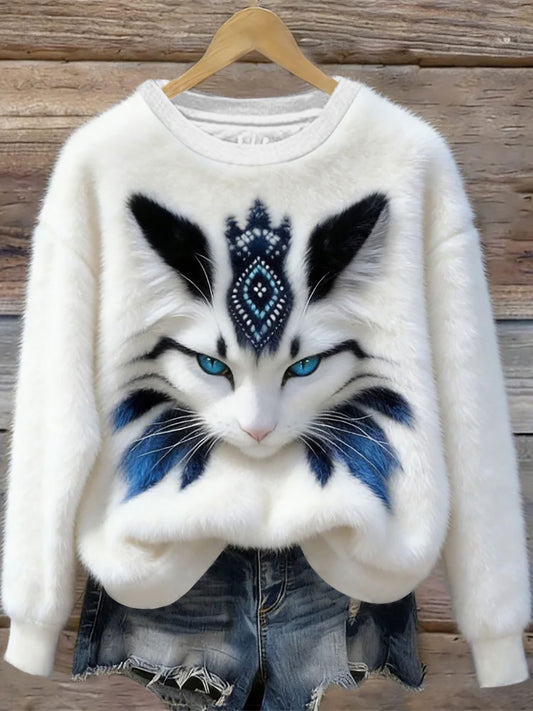 Sudadera Casual con estampado de arte de gato para mujer