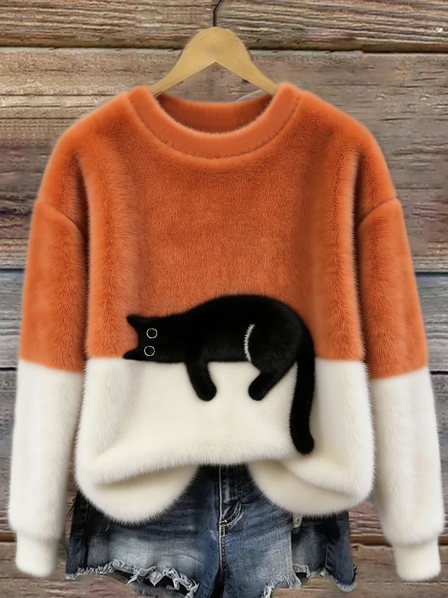 Sudadera de franela Cozy lindo gato de las mujeres