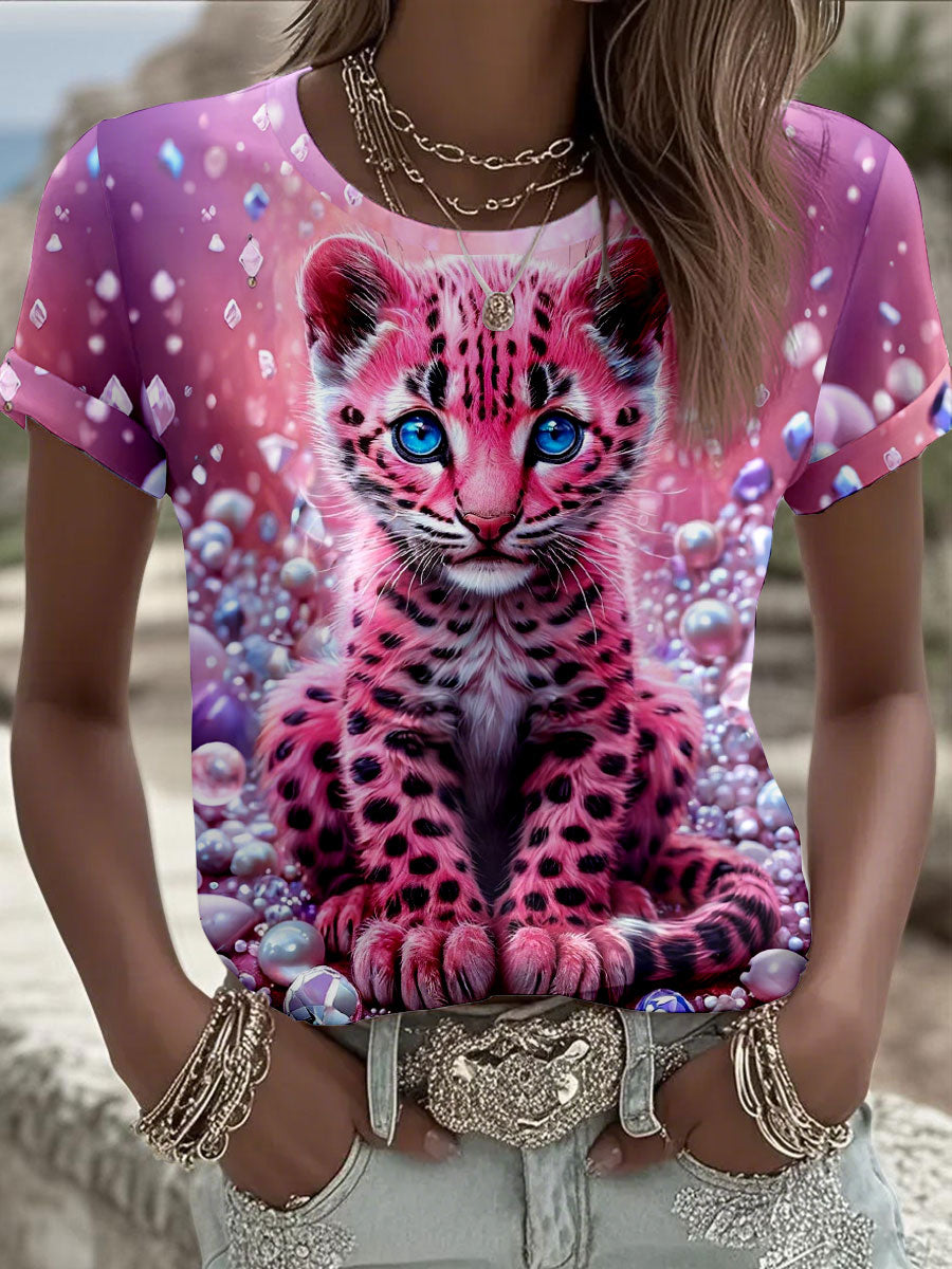 Camisetas estampadas de leopardo Rosa de mujer