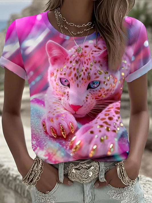 Camisetas estampadas de leopardo Rosa de mujer