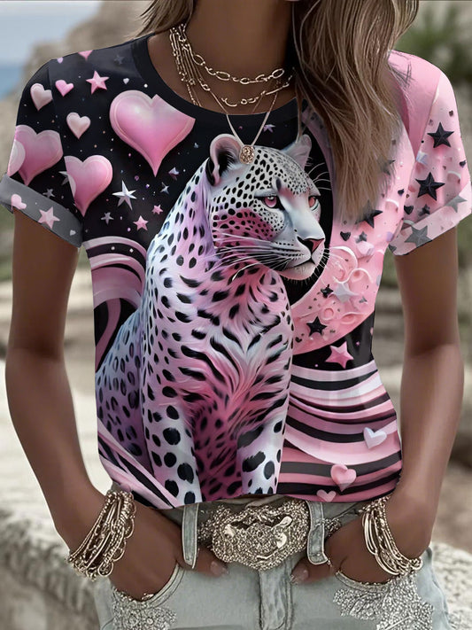 Camisetas estampadas de leopardo Rosa de mujer