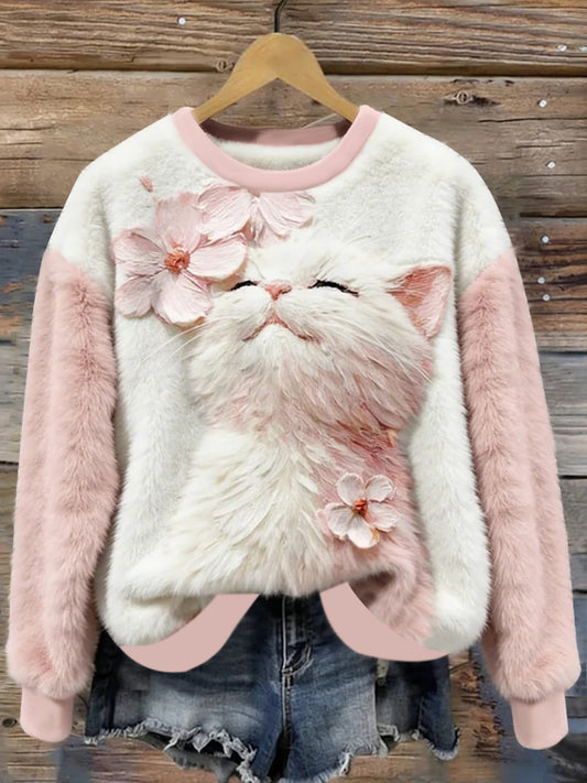 Suéter ocasional de la franela de la impresión del arte animal lindo de las mujeres