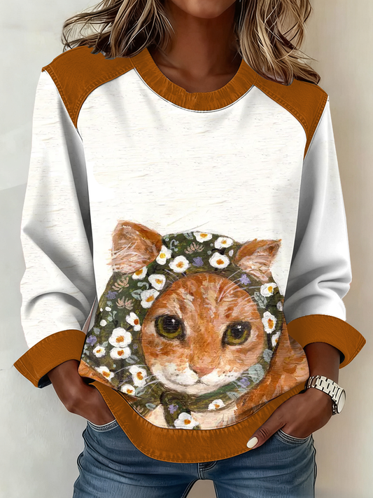 Lindo gato de las mujeres de impresión Patchwork Top