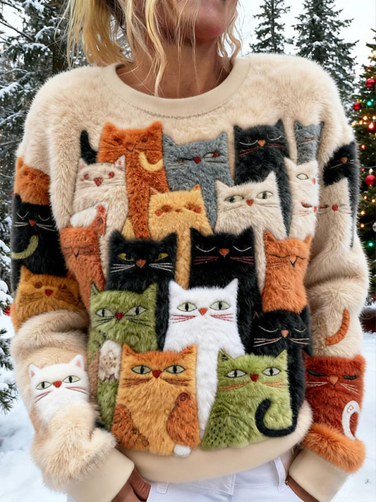 Sudadera con capucha de franela Stacking Cats para mujer