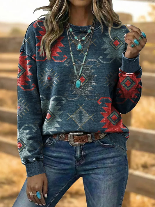 Sudadera con cordón Vintage Western Aztec Art para mujer