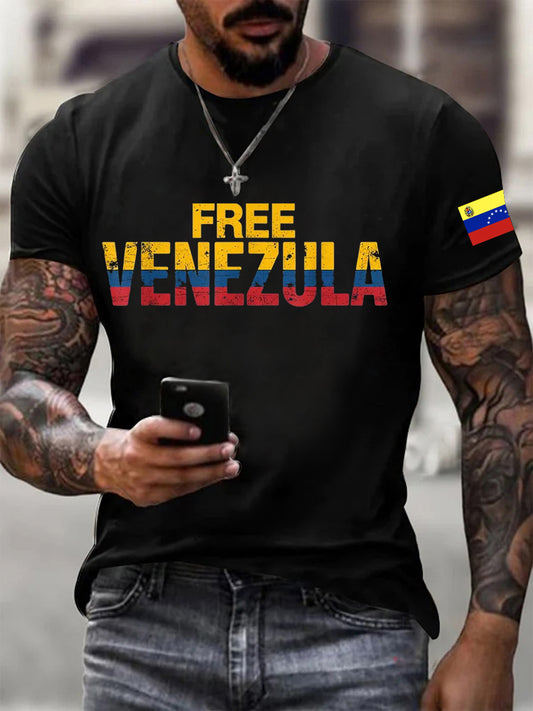 Camiseta estampada Free Venezuela para hombre