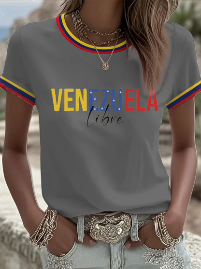 Camiseta manga corta Venezuela Libre Print para mujer