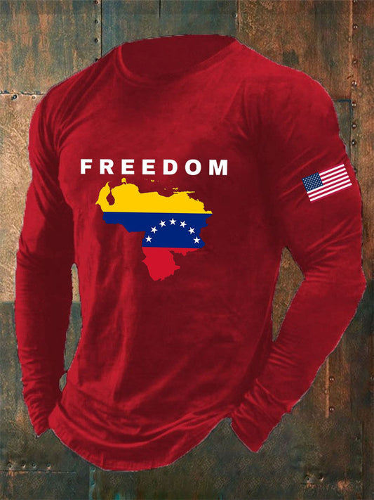 Camiseta de manga larga estampada Freedom Venezuela para hombre