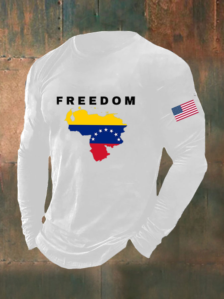 Camiseta de manga larga estampada Freedom Venezuela para hombre