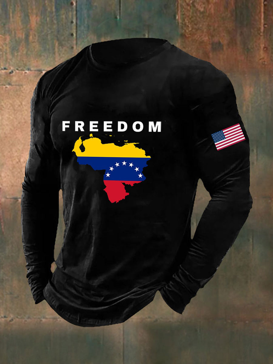 Camiseta de manga larga estampada Freedom Venezuela para hombre