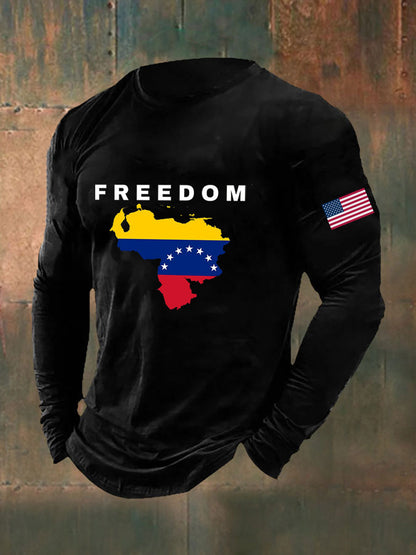 Camiseta de manga larga estampada Freedom Venezuela para hombre