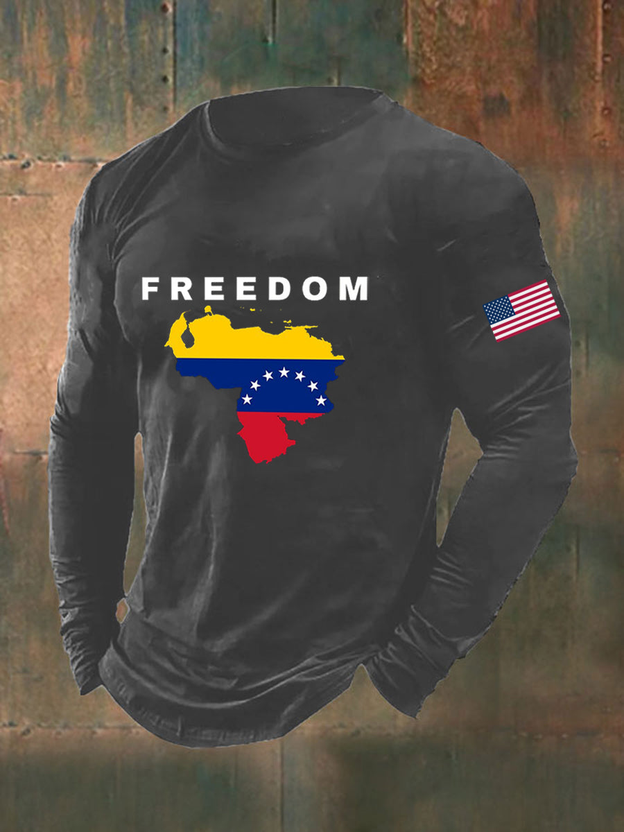 Camiseta de manga larga estampada Freedom Venezuela para hombre