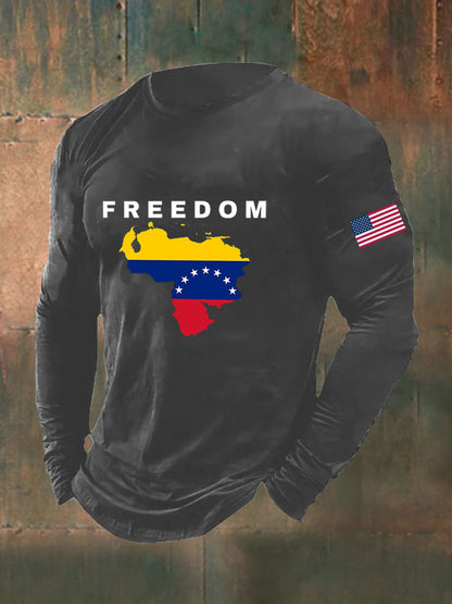 Camiseta de manga larga estampada Freedom Venezuela para hombre