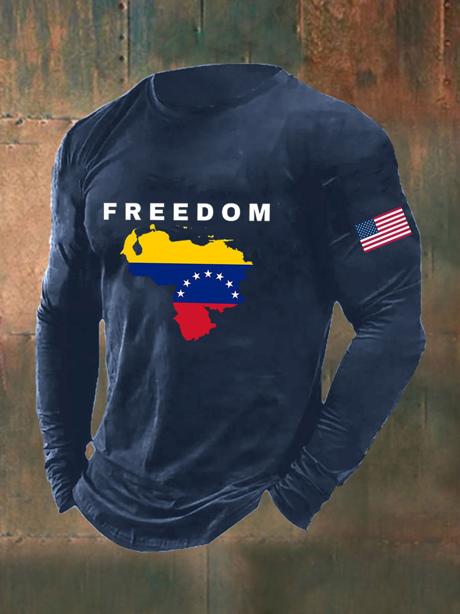 Camiseta de manga larga estampada Freedom Venezuela para hombre