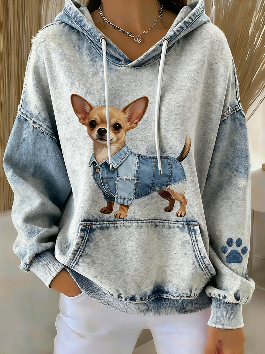 Sudadera con capucha casual de impresión de arte animal retro de las mujeres