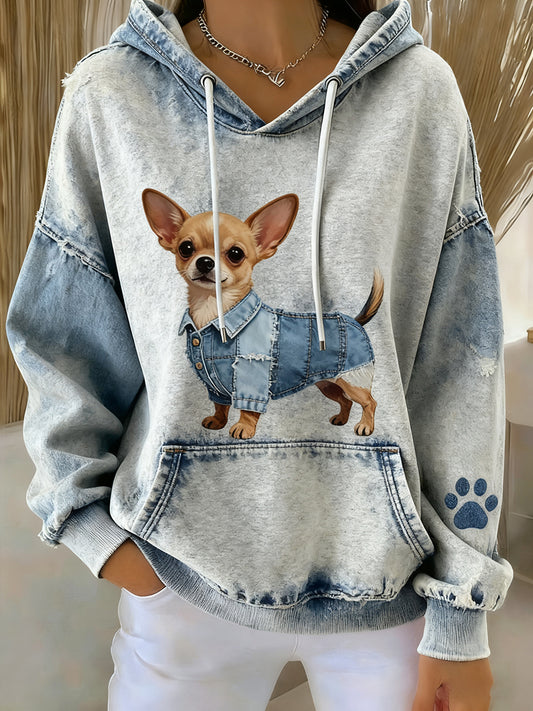 Sudadera con capucha casual de impresión de arte animal retro de las mujeres