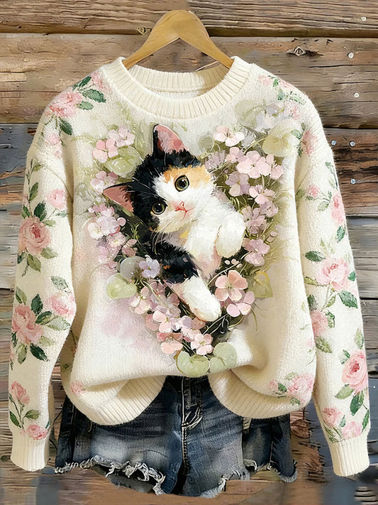Mujer Floral Estampado Gato Tops