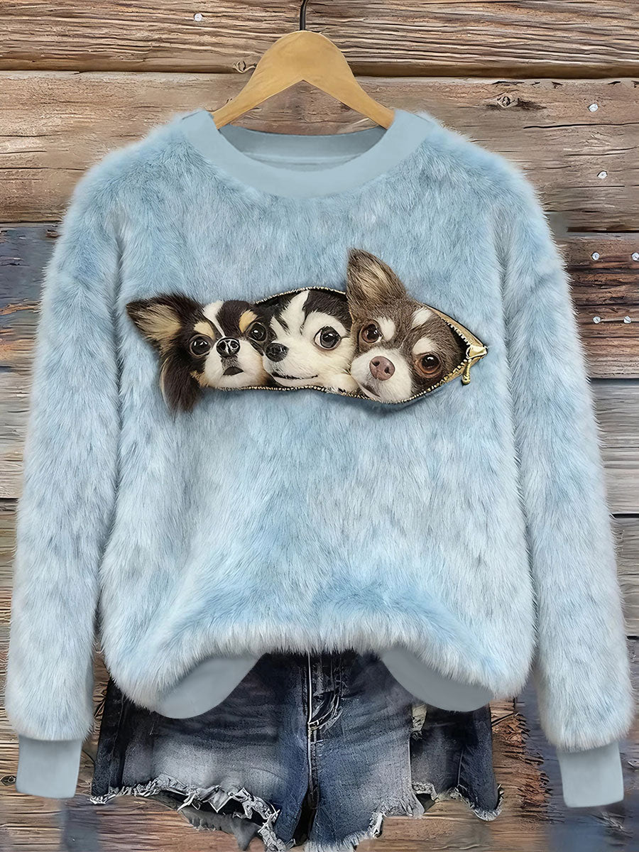Sudaderas de franela con estampado de perros de mujer