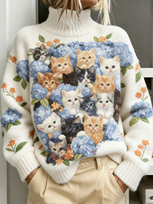 Mujer Floral Estampado Gato Tops