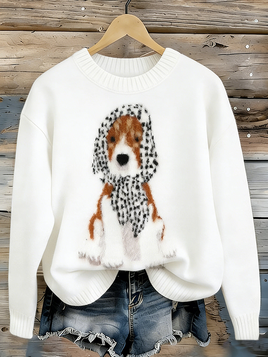 Suéter lindo del cuello del equipo del arte del perro de las mujeres