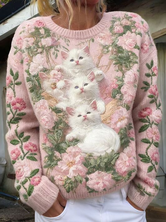 Mujer Estampado Gatos Floral