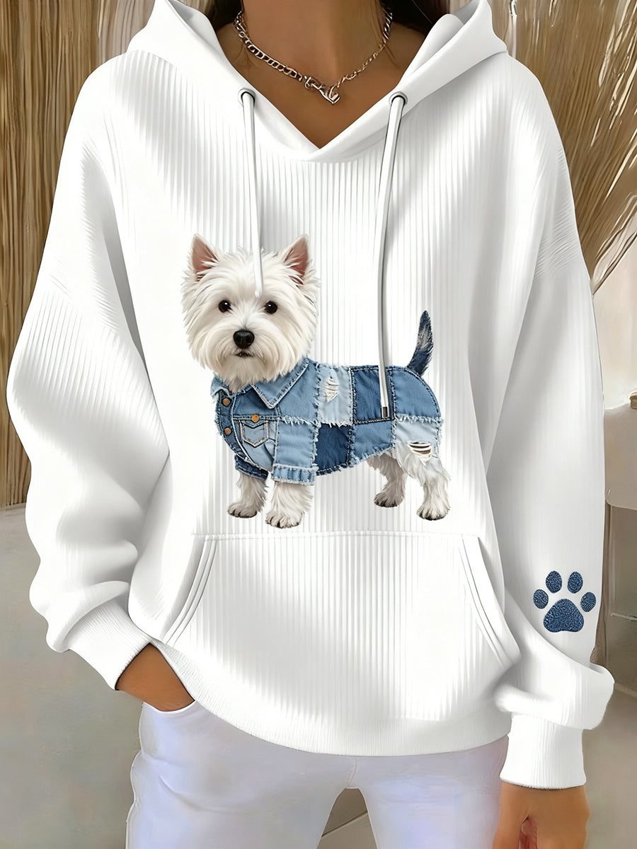 Sudadera con capucha casual de impresión de arte animal retro de las mujeres