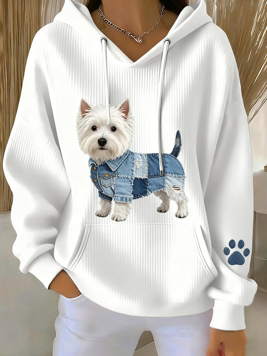 Sudadera con capucha casual de impresión de arte animal retro de las mujeres