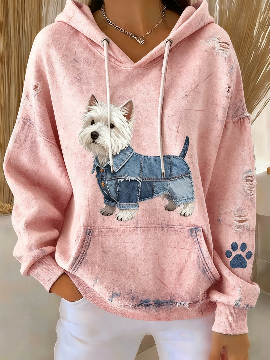 Sudadera con capucha casual de impresión de arte animal retro de las mujeres