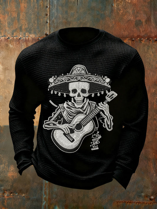 Camisa mexicana de la manga larga de la moda retro del día de los muertos de los hombres