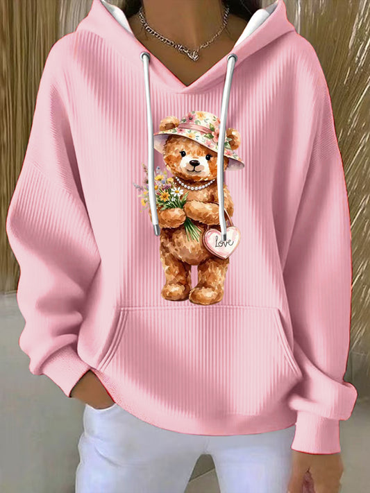 Sudadera con capucha Cute Bear Valentine para mujer