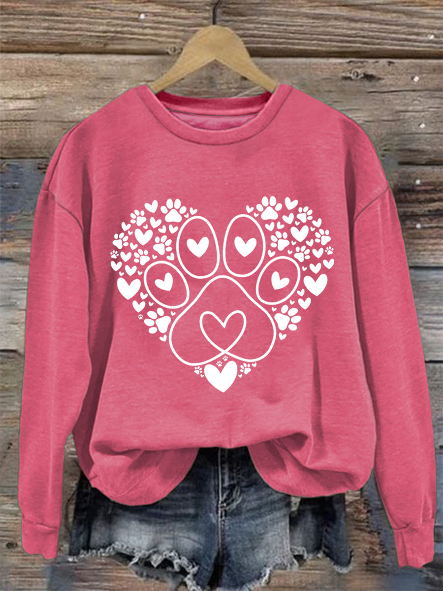 Paw Heart Print Dog Lovers Día de San Valentín para mujer Sudadera casual