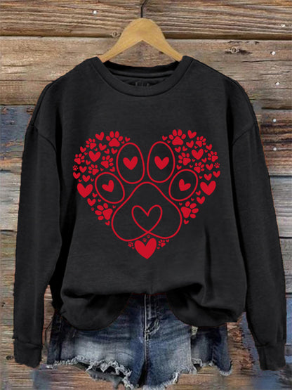 Paw Heart Print Dog Lovers Día de San Valentín para mujer Sudadera casual