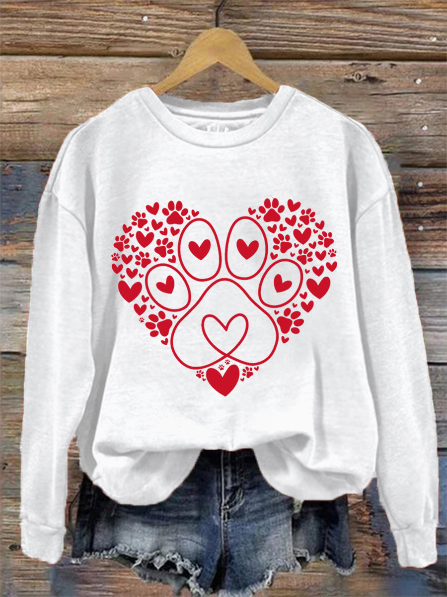Paw Heart Print Dog Lovers Día de San Valentín para mujer Sudadera casual