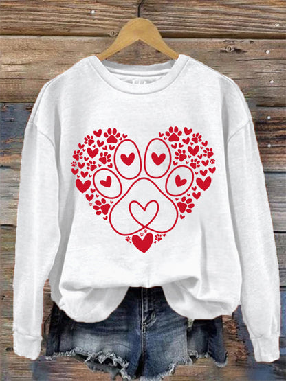 Paw Heart Print Dog Lovers Día de San Valentín para mujer Sudadera casual