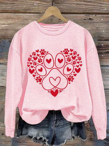 Paw Heart Print Dog Lovers Día de San Valentín para mujer Sudadera casual