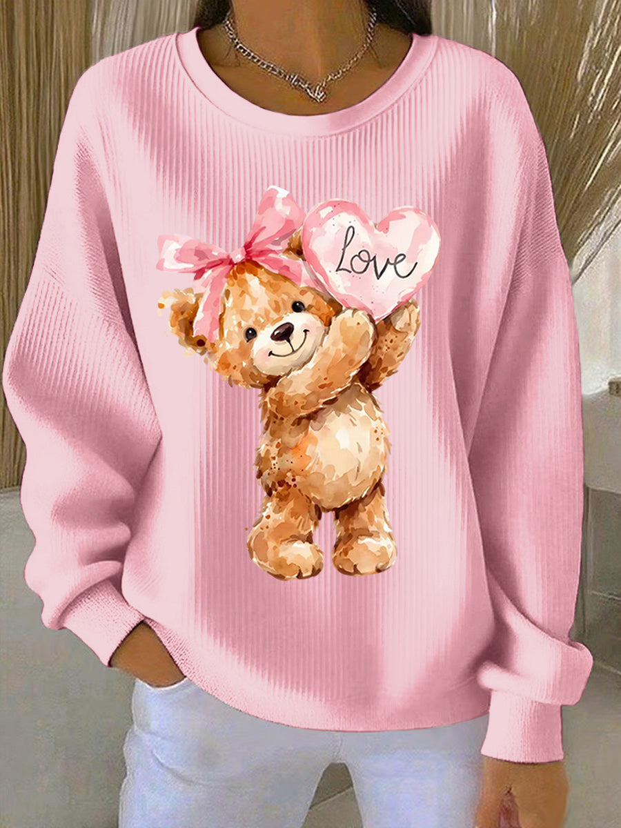 Sudadera con cuello redondo Cute Bear Valentine para mujer