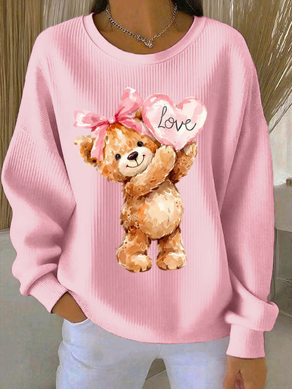 Sudadera con cuello redondo Cute Bear Valentine para mujer