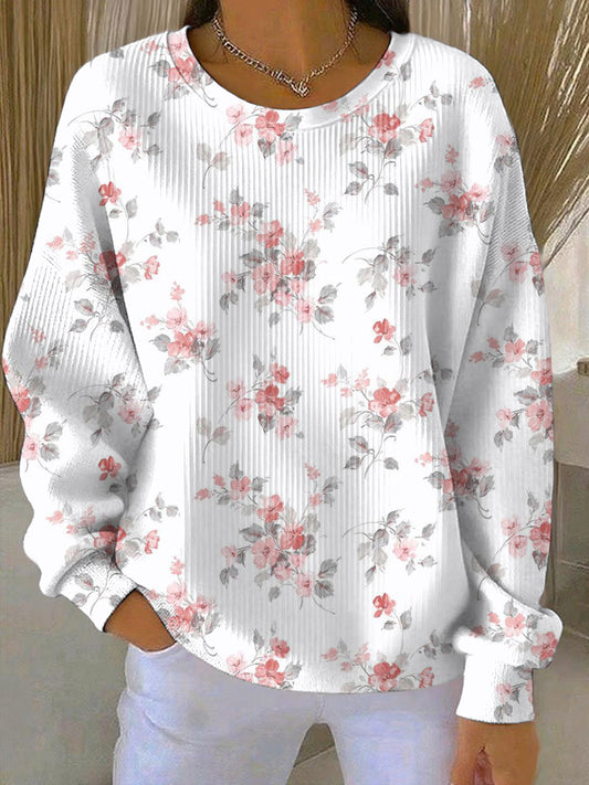 Sudadera casual con estampado de flores rosadas de cáncer de mama para mujer