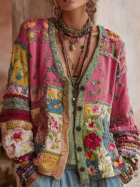 Mujer Cardigan Casual Estampado Floral Rosa