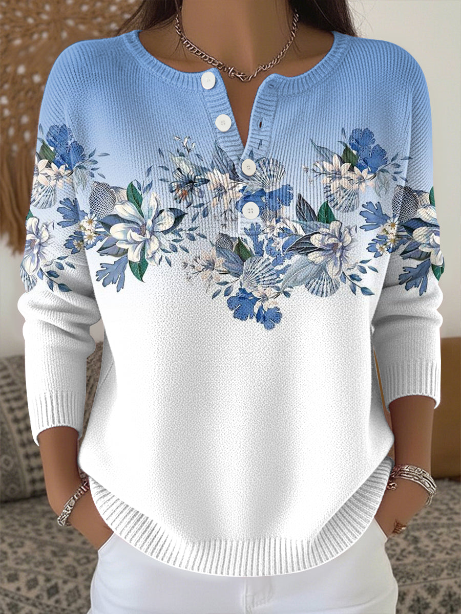 Top de punto con estampado de flores de plantas de mujer