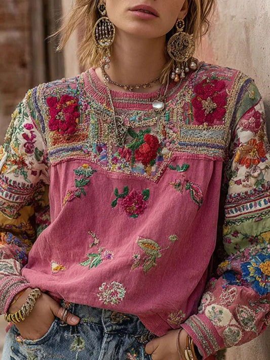 Sudadera con estampado floral rosa para mujer