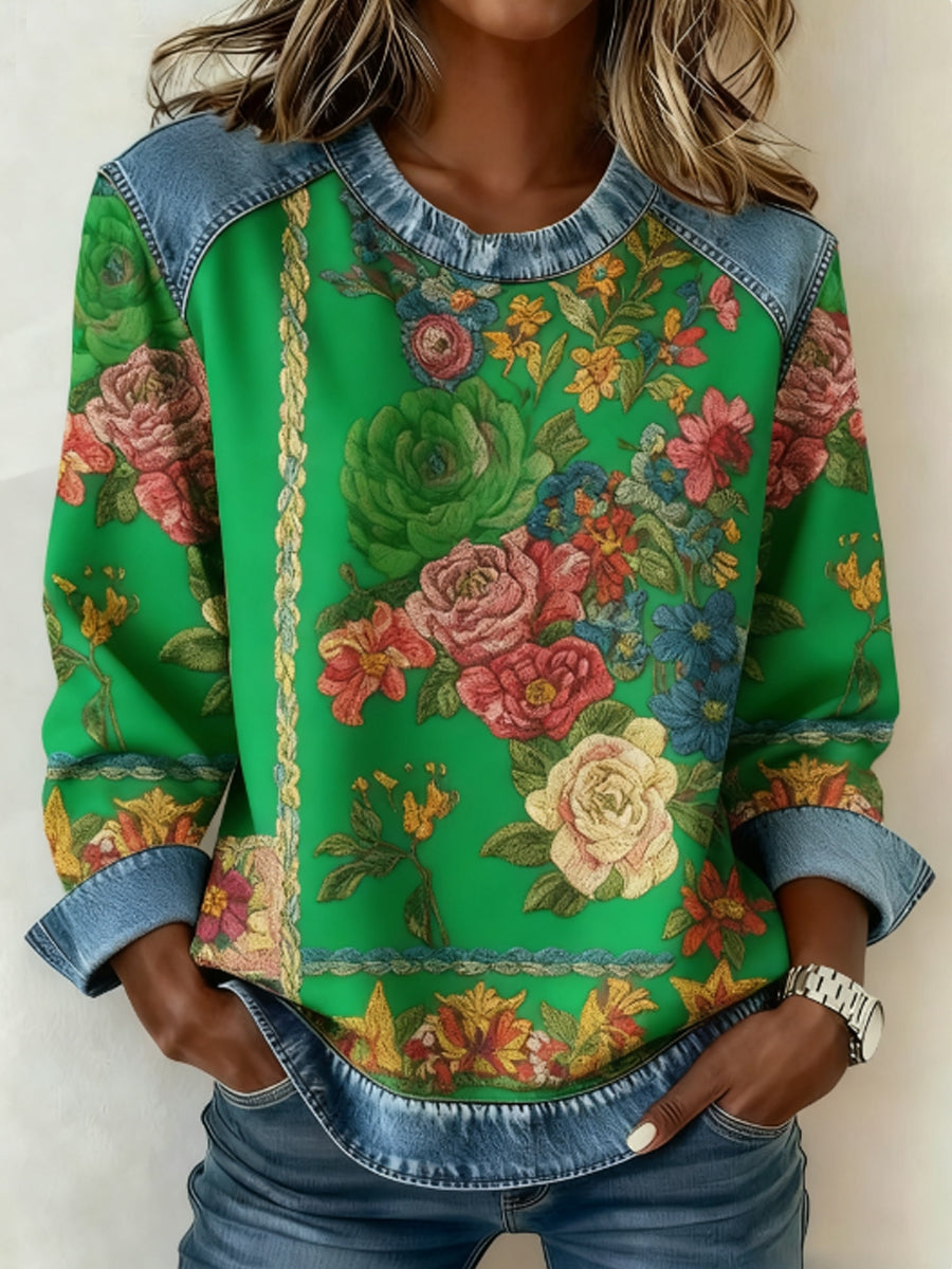 Conciencia del cáncer de mama de las mujeres Floral 3D Imprimir Denim Sudadera